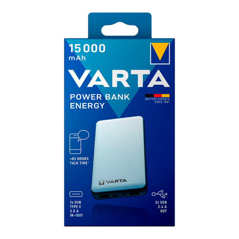 Power bank energy 15.000mah varta 100/240v 74x21x138mm