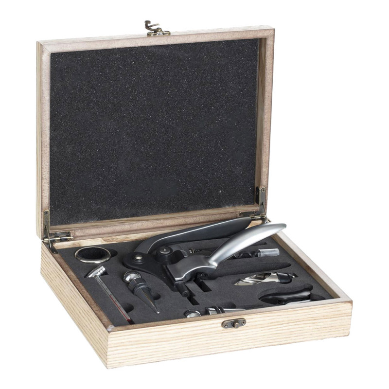 Box de madera sommelier 9 piezas