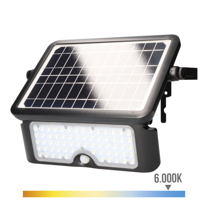 Aplique solar 10w 1150lm recargable. sensor presencia (2-8m) color negro 27,5x19,6cm edm