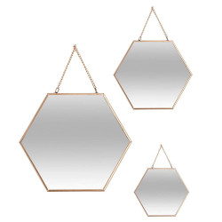 Set 3 espejos oro hexagonales 19,8x17,5cm/25x22,5cm/29,5x26cm