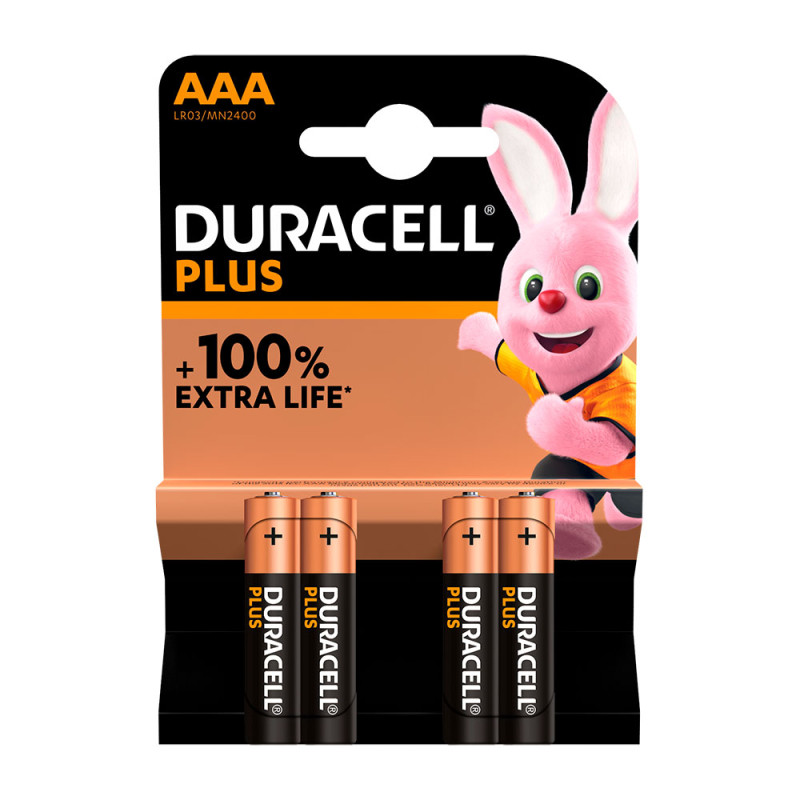 Pila alkalina duracell plus power aaa - lr03 1,5v (blister 4 unid.) ø10,5x44,5mm