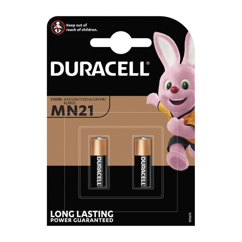 Pila alkalina duracell segurity mn21 12v (23a) mando a distancia (blister 2 unid.) ø10,3x28,5mm