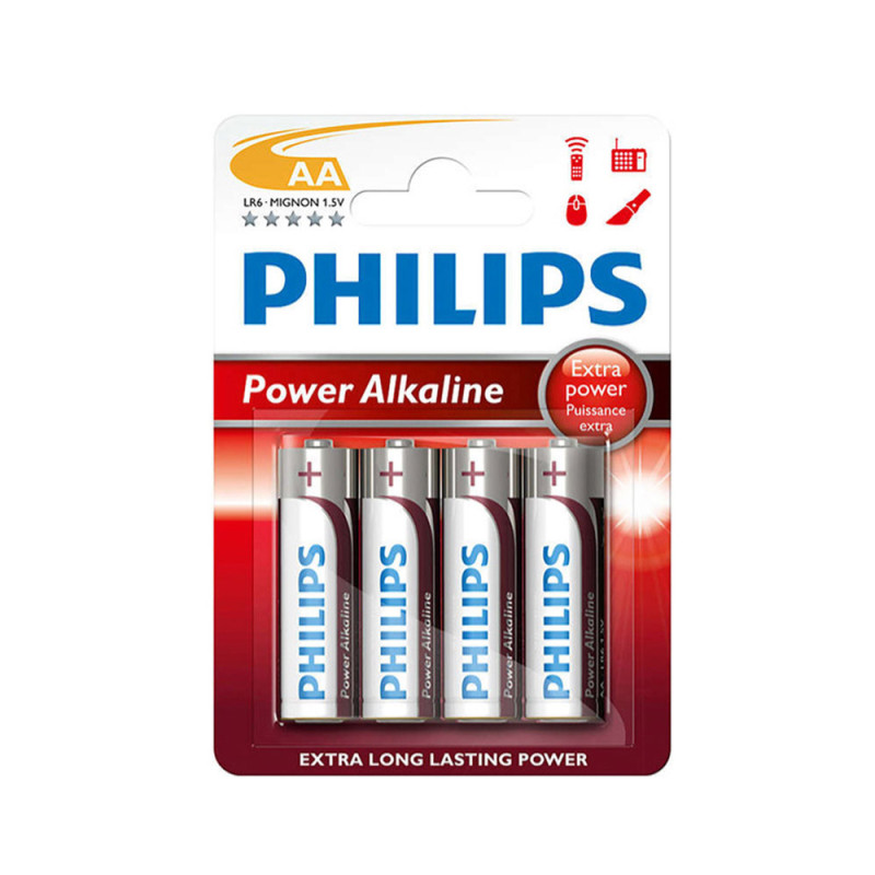 Pila alkalina philips aa - lr06 1,5v (blister 4 unid.) ø14,5x50,5mm