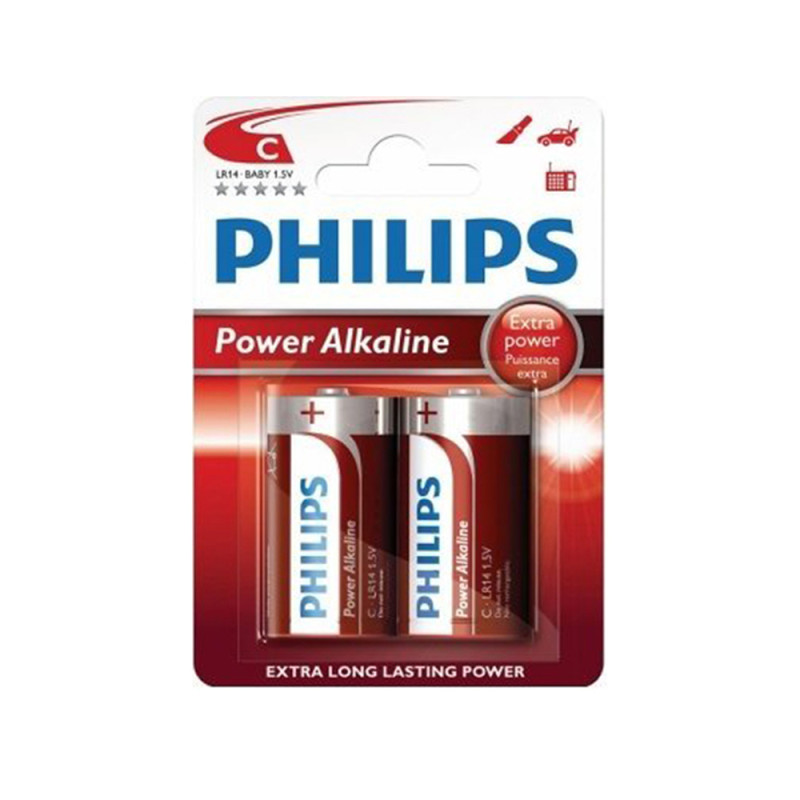 Pila alkalina philips c - lr14 1,5v (blister 2 unid.) ø26,2x50mm