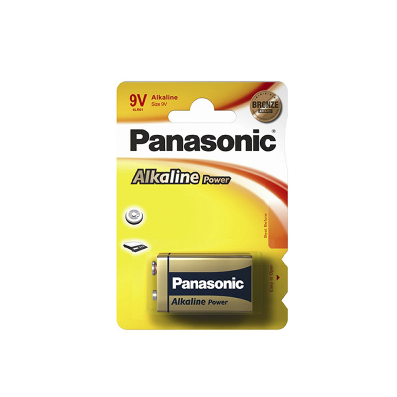 Pila alkalina panasonic bronze 6lr61 9v (blister 1 unid.) 26,5x17,5x48,5mm