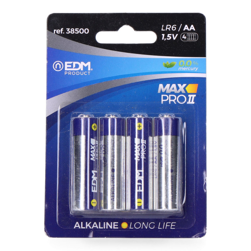 Pila edm alkalina long life aa - lr06 1,5v (blister 4 unid.) ø14,5x50,5mm