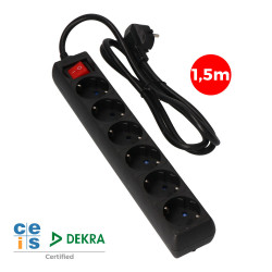 Base multiple 6 tomas t/tl 10/16a schuko + interruptor 1,5m 3x1,5mm color negro edm