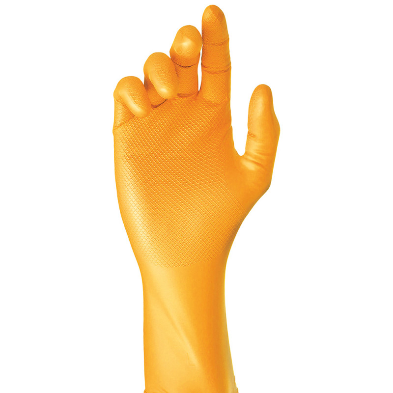 Caja 50 guantes desechables nitrilo naranja sin polvo talla 10 juba