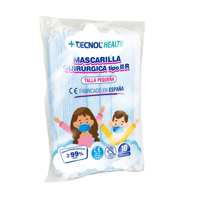 Mascarilla quirúrgica azul bolsa 10 unidades infantil. tecnol