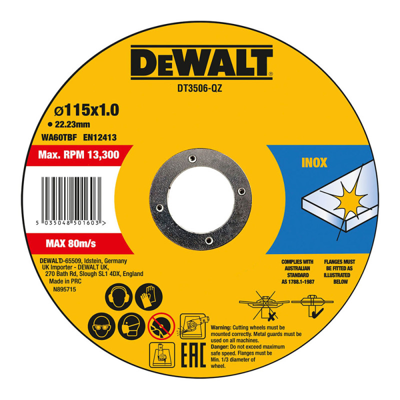 Set de 10 discos de corte para acero inoxidable ø115x1x22,23mm dt3506-qz dewalt