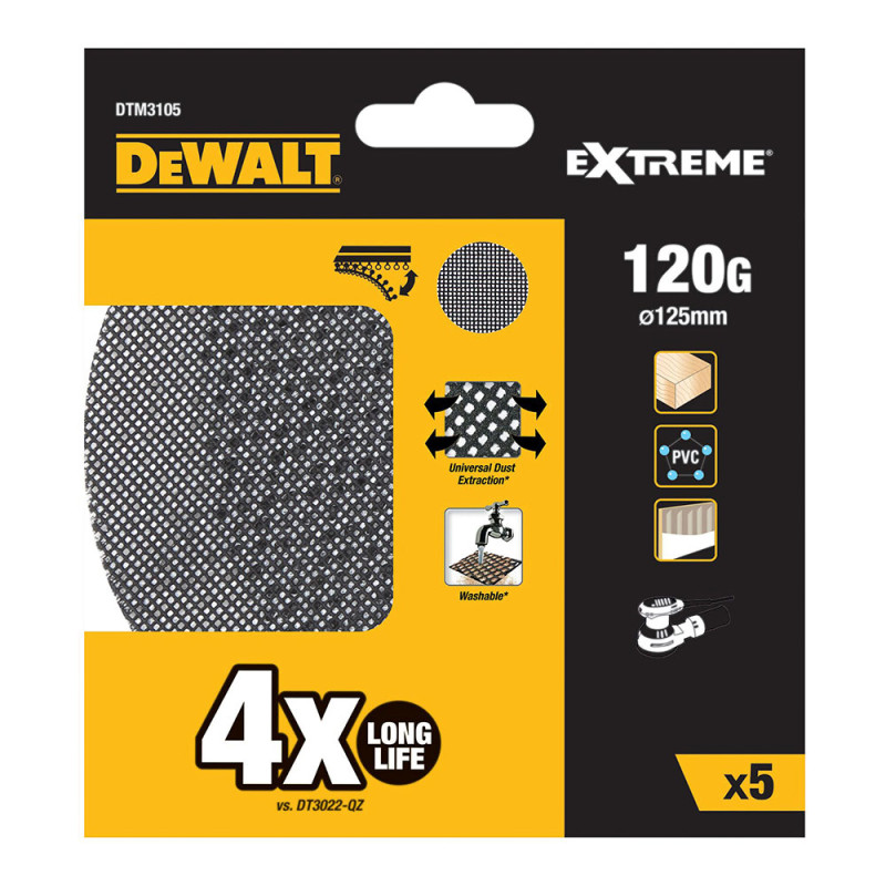 Pack 5 lijas de malla ø125mm grano: 120 para lijadoras rotoorbitales dtm3105-qz dewalt