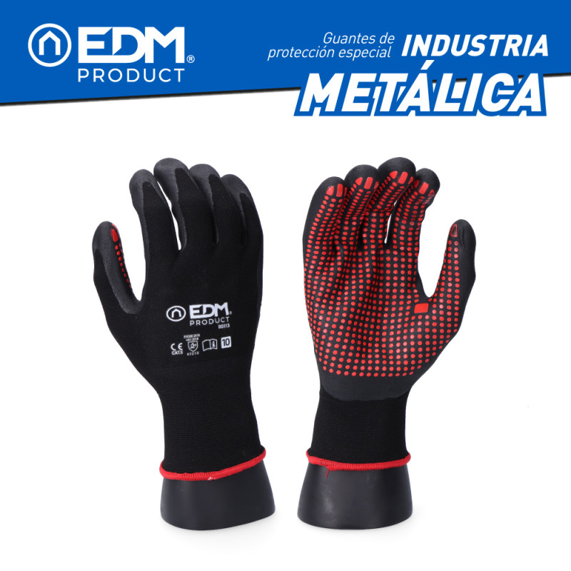 Guante industria metalúrgica nylon/lycra recubierto de nitrilo talla 7 edm