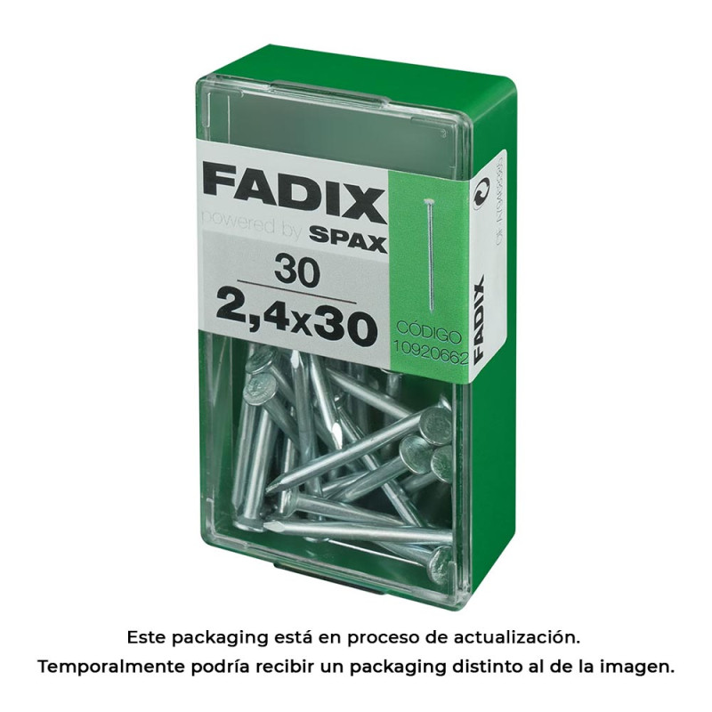 Caja s 30 unid. clavo cp acero 2,4x30mm fadix