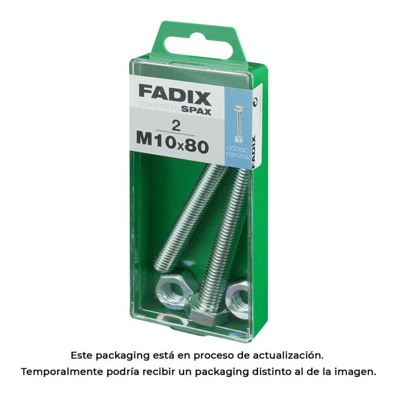 Caja m 2 unid. tornillo metrica cab hex+tuerca cinc m 10x80mm fadix