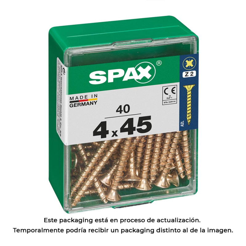 Caja 40 unid. tornillo madera cabeza plana yellox 4,0x45mm spax