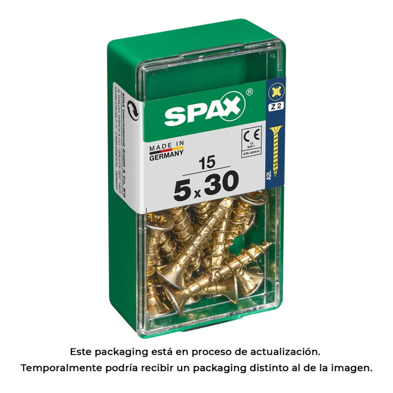 Caja 15 uds. tornillo madera spax cab. plana yellox 5,0x30mm spax