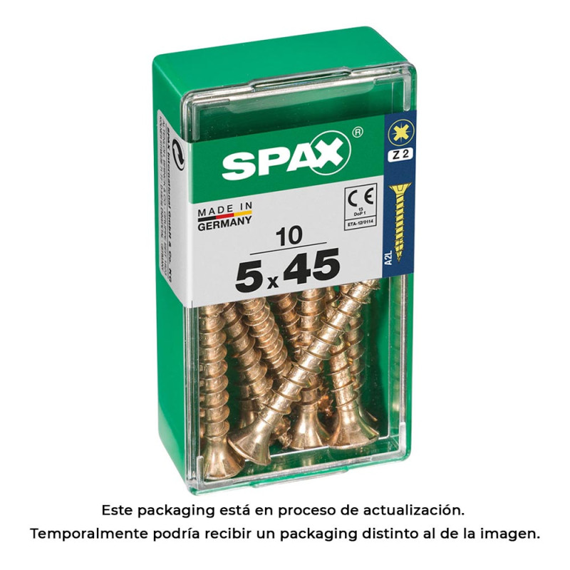 Caja 10 uds. tornillo madera spax cab. plana yellox 5,0x45mm spax