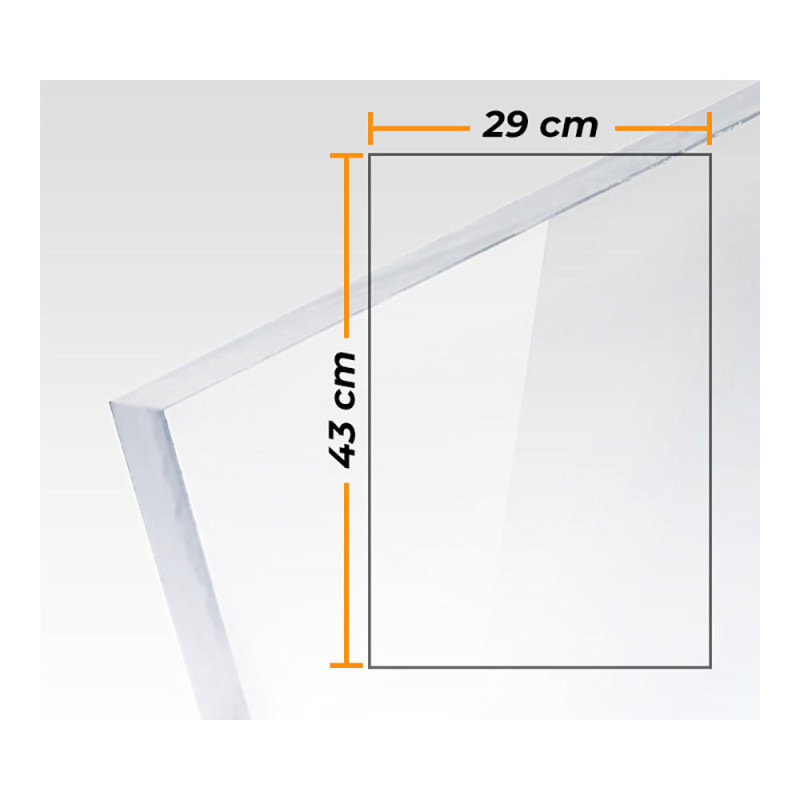 Placa metacrilato transparente colada 3mm - 29x43cm.