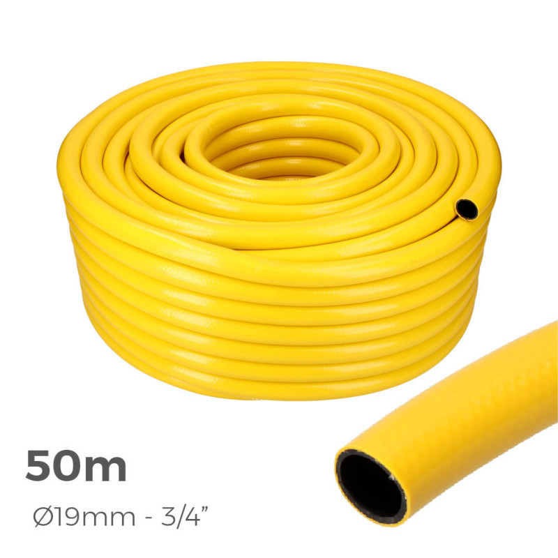 Manguera agricola color amarillo ø interior 19mm ø exterior 25mm (3/4") rollo 50m edm