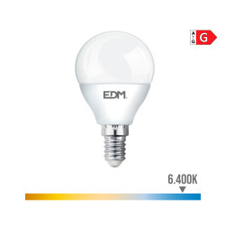 Bombilla esferica led e14 6w 500lm 6400k luz fria ø4,5x8,2cm edm