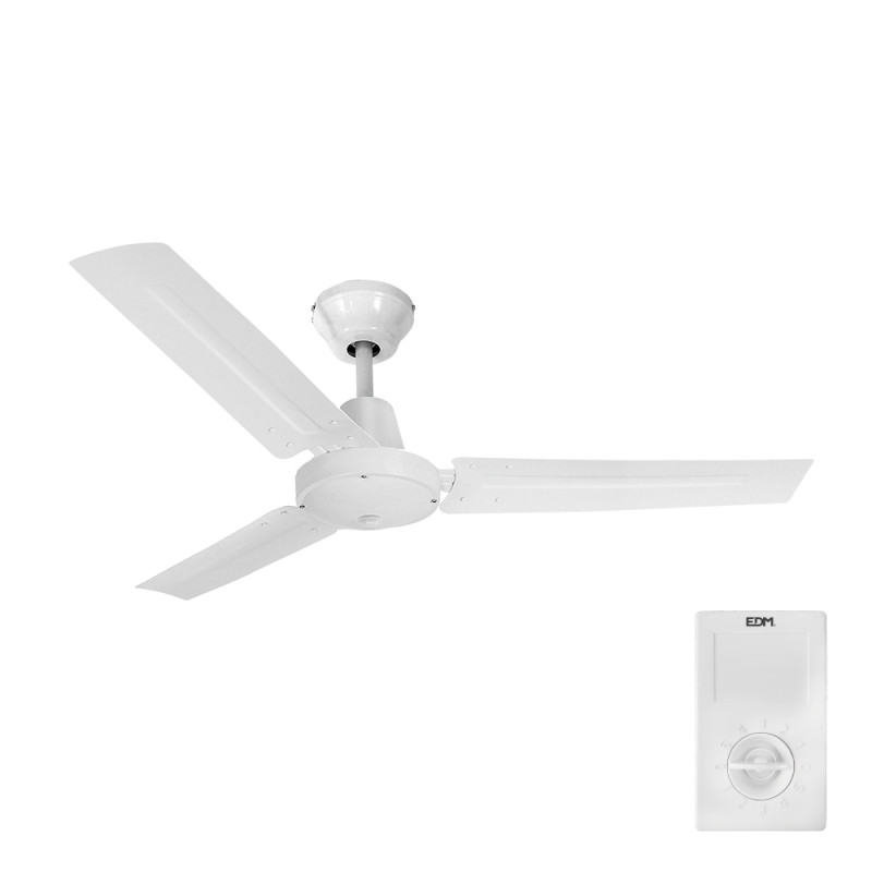 Ventilador de techo modelo industrial. color blanco. potencia: 60w aspas: ø140cm con controlador de pared edm