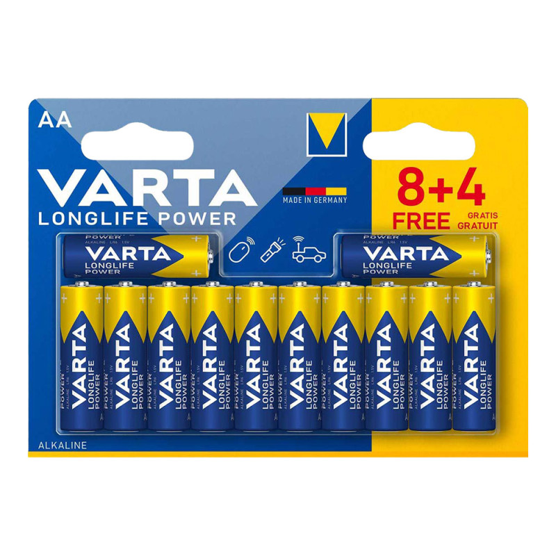 Pila varta alkalina longlife power aa - lr06 (blister 12 unid.) ø14,5x50,5mm