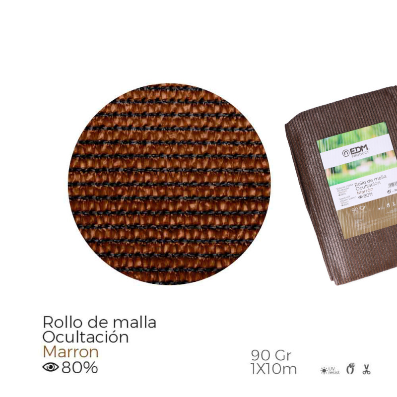 Rollo de malla de ocultacion color marron 90g 1x10m edm