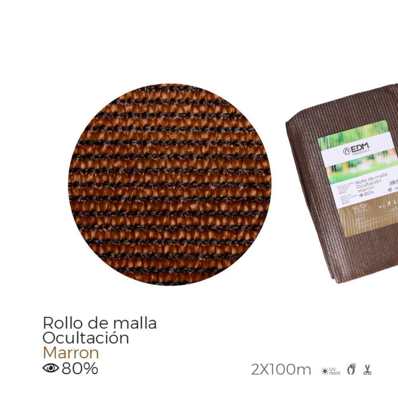 Rollo de malla de ocultacion color marron 90g 1,5x10m edm