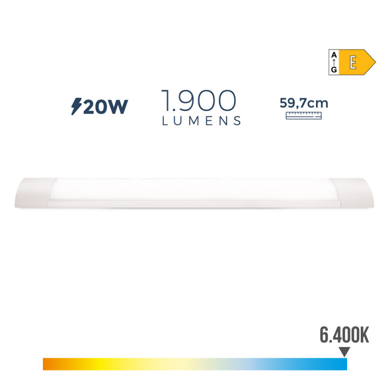 Regleta electronica led 20w 6400k luz fria 1900lm 8x59,7x3,1cm edm