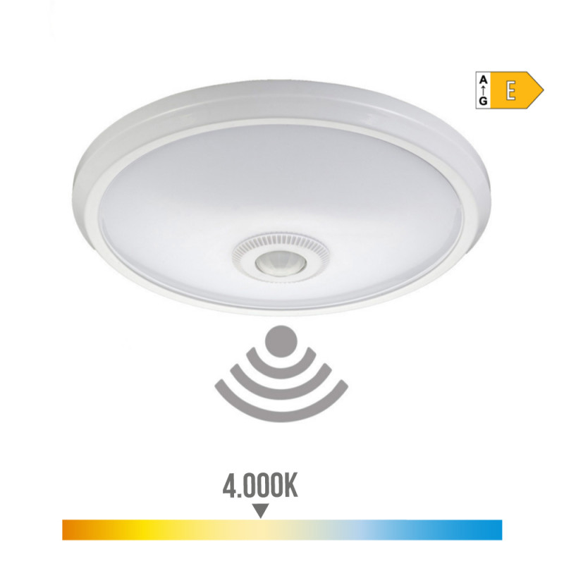 Aplique de superficie led con sensor ip20 15w 4000k luz dia ø29x6cm edm