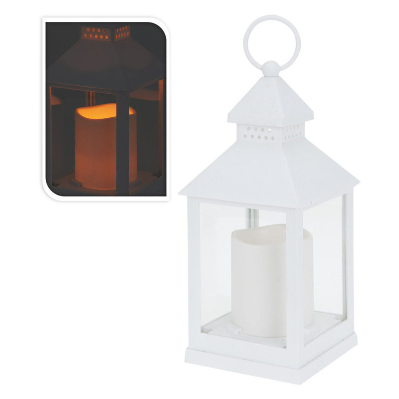 Farol con vela de led 10.5x10.5x23cm blanco