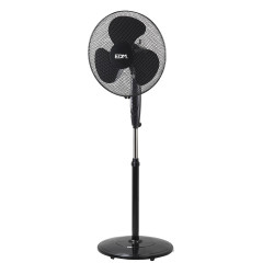 Ventilador de pie con base circular. color negro. potencia: 45w aspas: ø40cm altura regulable 110-130cm edm