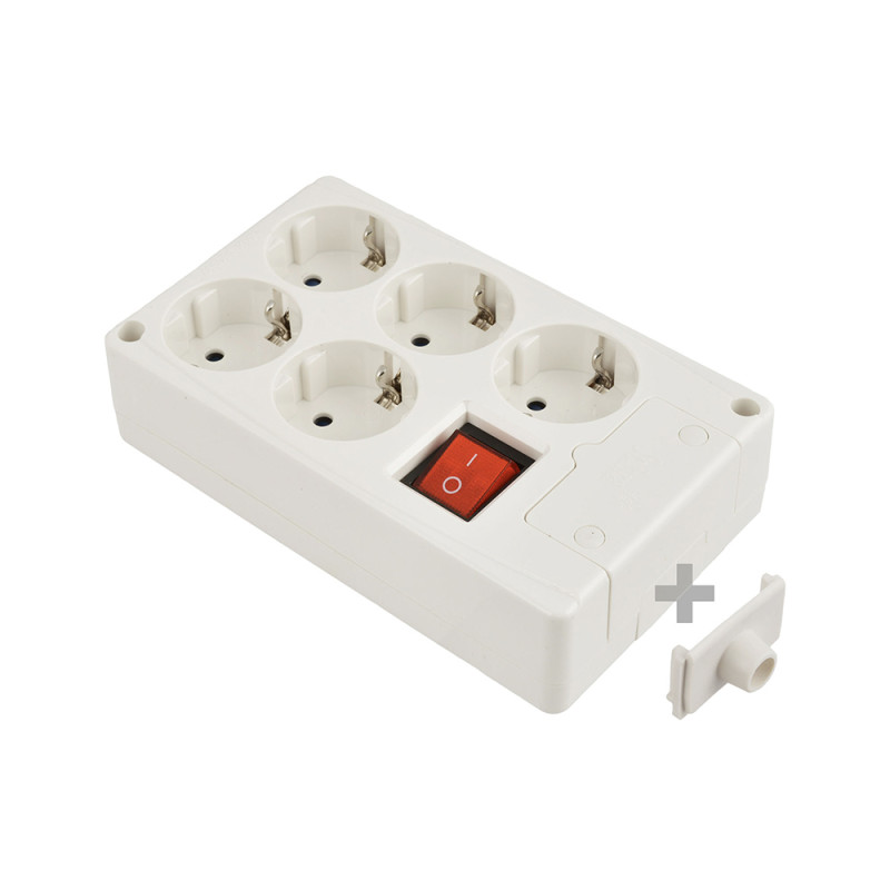 Base multiple 5 tomas t/tl 10/16a 250v blanco + interruptor luminoso solera 8105il