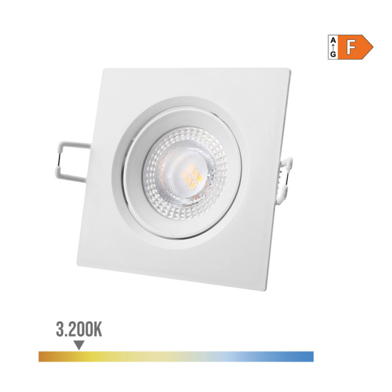 Downlight led empotrable cuadrado 5w 3200k luz calida color blanco 9x9cm edm