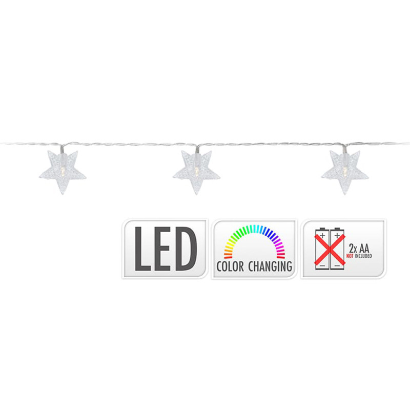 Guirnalda a pilas fija 10 leds con estrellas luz multicolor 1,3m