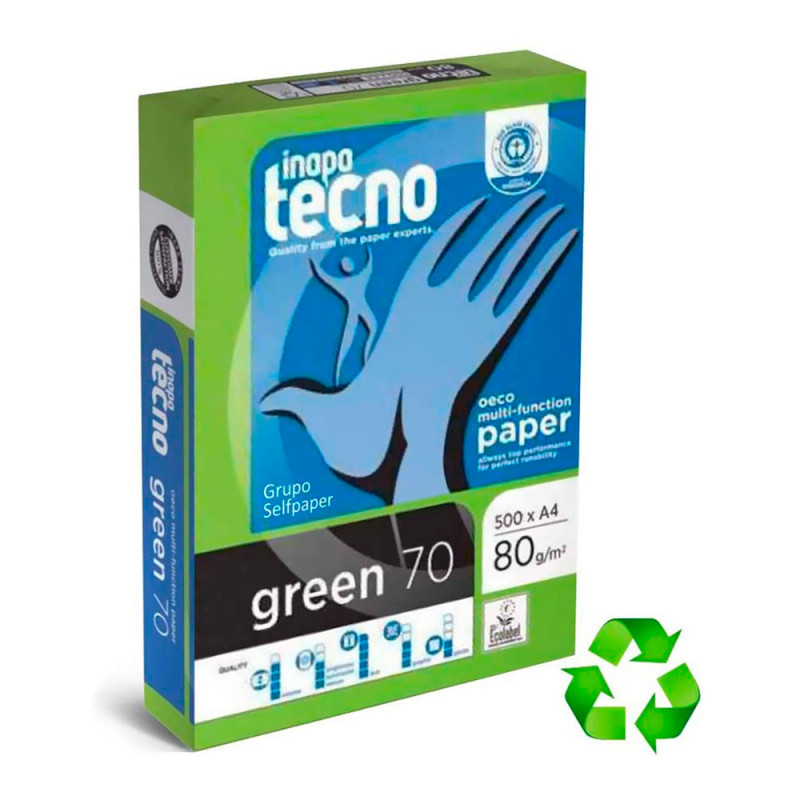 Pack con 500 hojas de papel multifunción reciclado dina4 80g para impresora