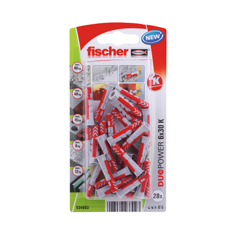 Blister 28 tacos duopower ø6x30mm 534993 fischer