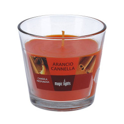 Vela perfumada en vaso de cristal naranja-canela 150g. magic lights