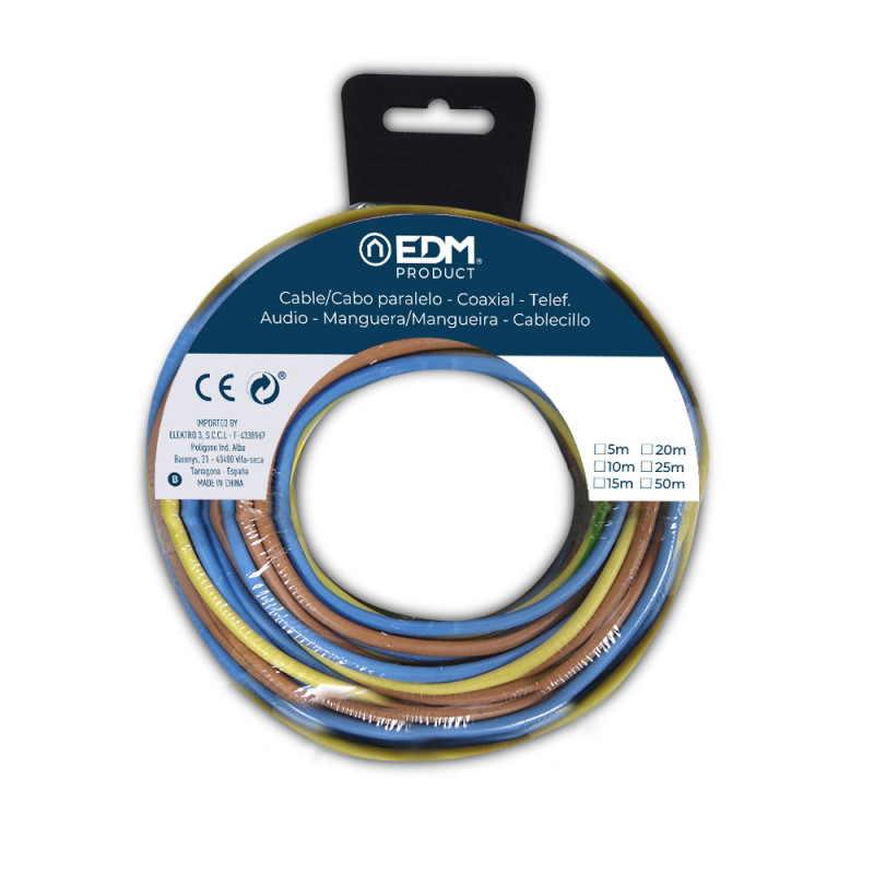 Carrete cablecillo flexible 1,5mm 3 cables (az-m-t) 10m por color total 30m