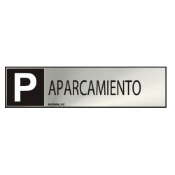 Cartel informativo "aparcamiento" (inox adhesivo 0.8mm) 5x20cm normaluz