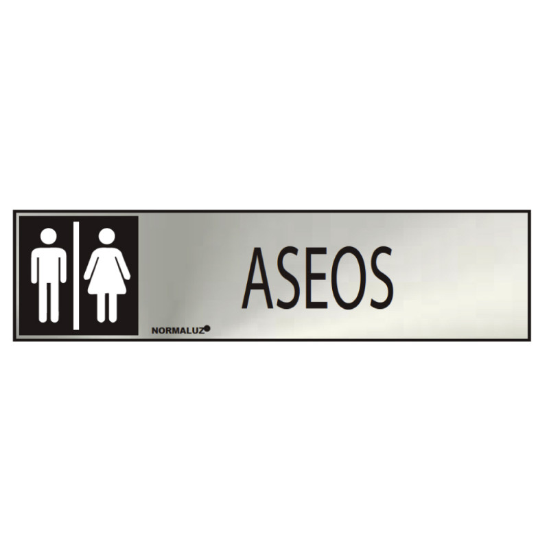 Cartel informativo "aseos" mixto (inox adhesivo 0.8mm) 5x20cm normaluz