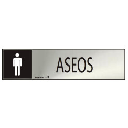 Cartel informativo "aseos" hombre (inox adhesivo 0.8mm) 5x20cm normaluz