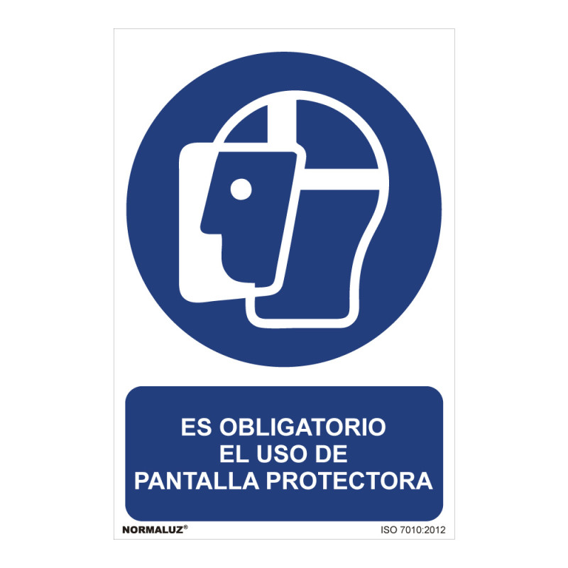 Cartel "es obligatorio el uso de pantalla protectora" (pvc 0,7mm) 30x40cm normaluz