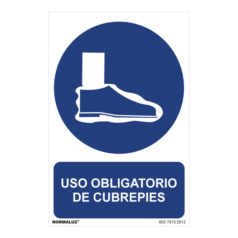 Cartel "es obligatorio el uso de cubrepies" (pvc 0,7mm) 30x40cm normaluz