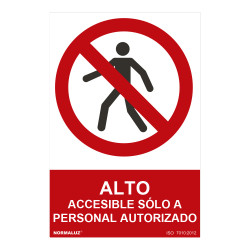 Cartel "alto-accesible solo a personal autorizado" (pvc 0,7mm) 30x40cm normaluz