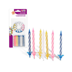 Pack con 24 unid. velas+12 soportes colores surtidos best products party