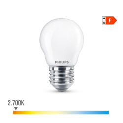 Bombilla esferica led e27 4,3w 470lm 2700k luz calida ø4,5x8,2cm philips