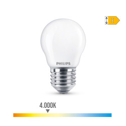 Bombilla esferica led e27 6,5w 806lm 4000k luz dia ø4,5x7,8cm philips