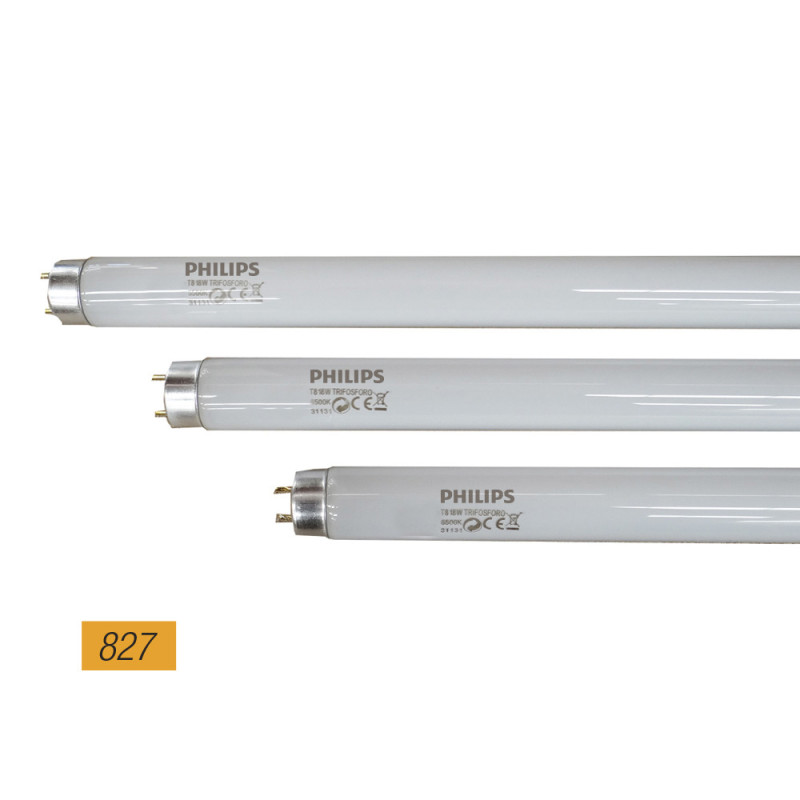 Tubo fluorescente 18w trifosforo 827k modelo: t8 luz calida. philips